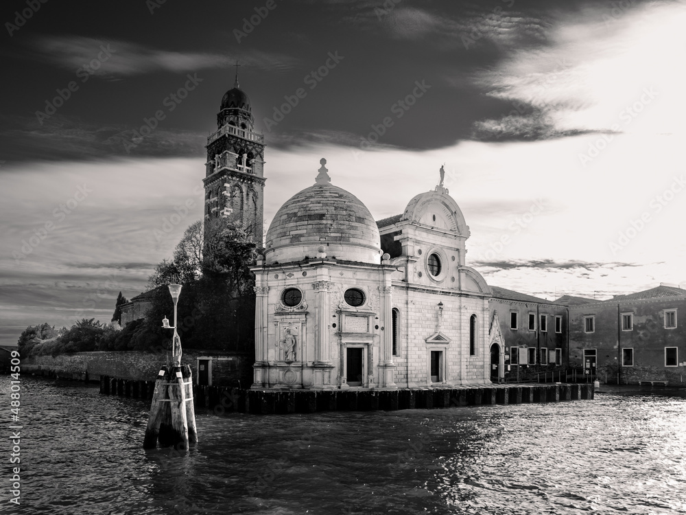 Chiesa San Michele in Isola Church of the Island Cemetery in Venice, Italy in Monochrome Black and White
