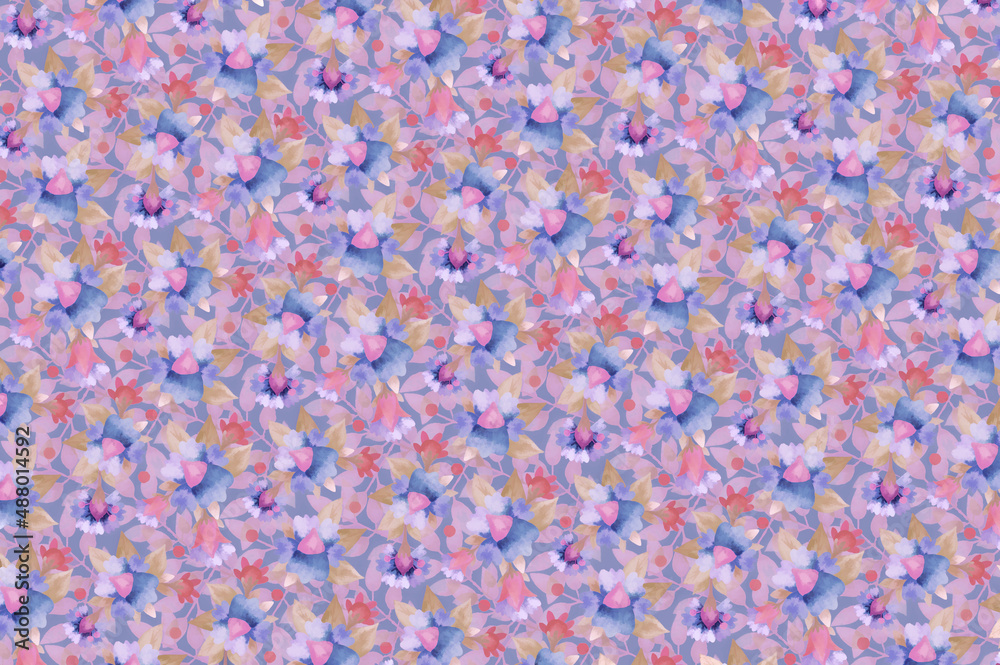 Delicate floral background. Blue and pink flowers. Scrapbooking, packaging, postcard, wrapper. Floral ornament for printing on fabric and paper. Delicate floral background. Blue and pink flowers. Scrapbooking, packaging, postcard, wrapper. Floral ornament for printing on fabric and paper.