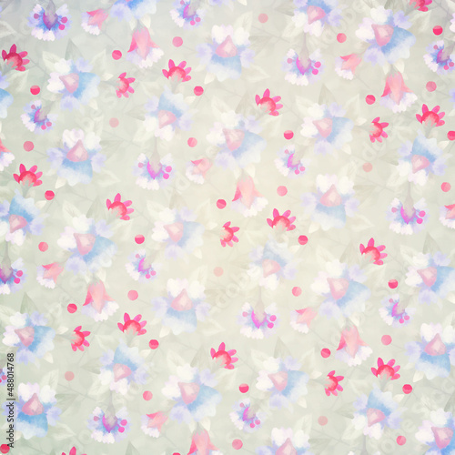 Retro watercolor flowers background. Floral ornament. Wallpaper for packaging, wrappers, postcards, scrapbooking.