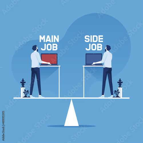 Businessman balance of main job and side job image, business concept