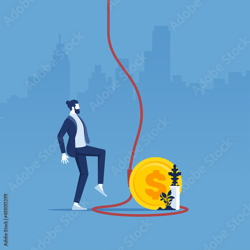 Money trap or finance risks metaphor concept, businessman was caught in a rope loop, Man in captivity