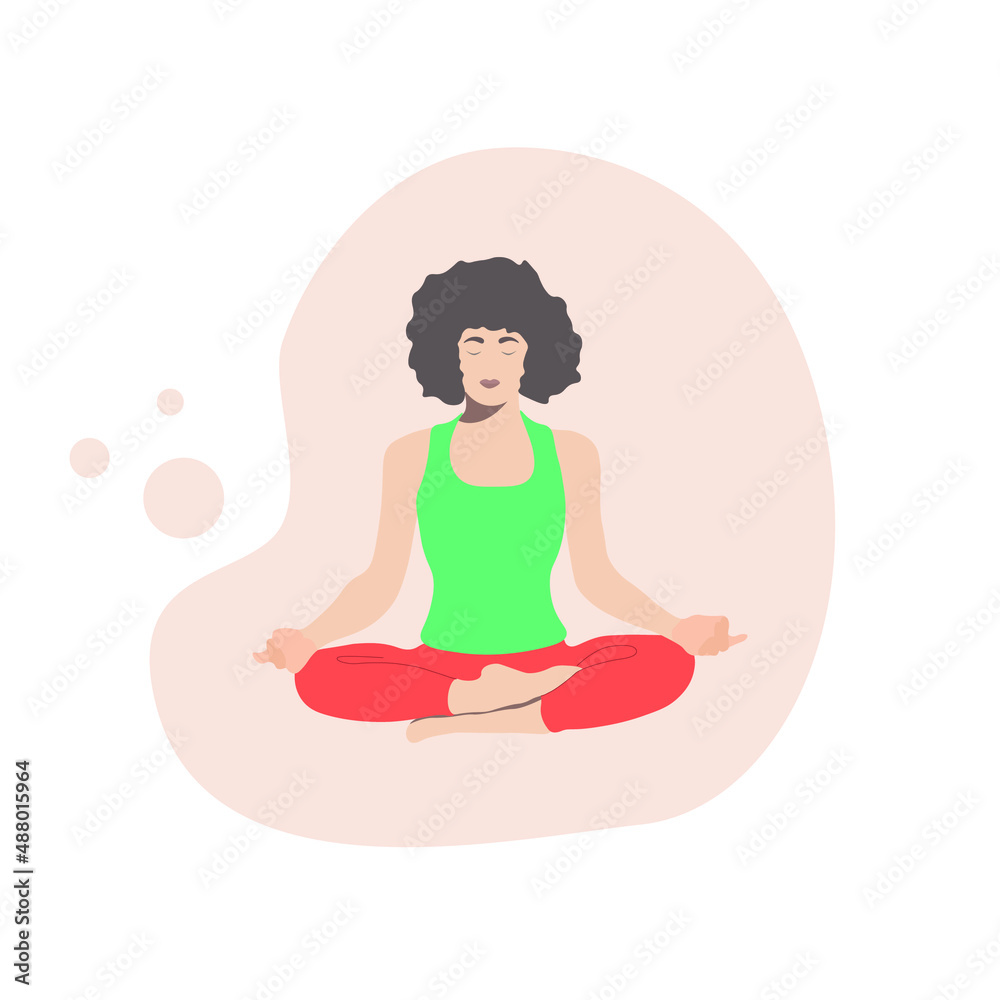 Young modern woman doing yoga. Yoga time. Vector illustration.