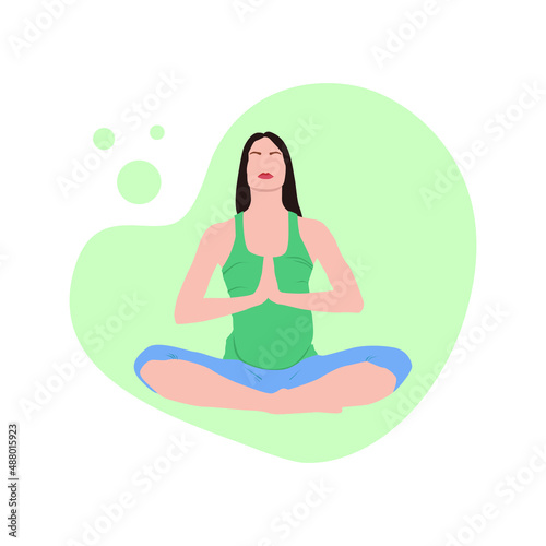 Young modern woman doing yoga. Pregnant woman. Yoga for pregnant women. Vector illustration.