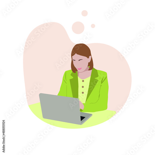 Young modern woman at work. Vector illustration.