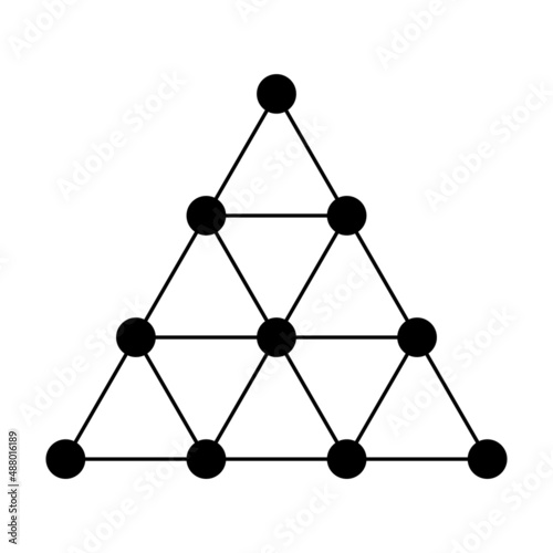 Tetractys, or tetrad, or tetractys of the decad. A triangular figure, consisting of ten points, arranged in four rows. It was an important mystical symbol in the secret worship of the Pythagoreanism.