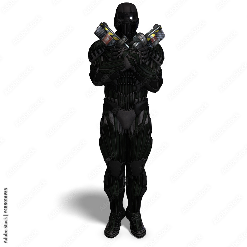 3D-illustration of an extraterristic fighter in a nanosuit