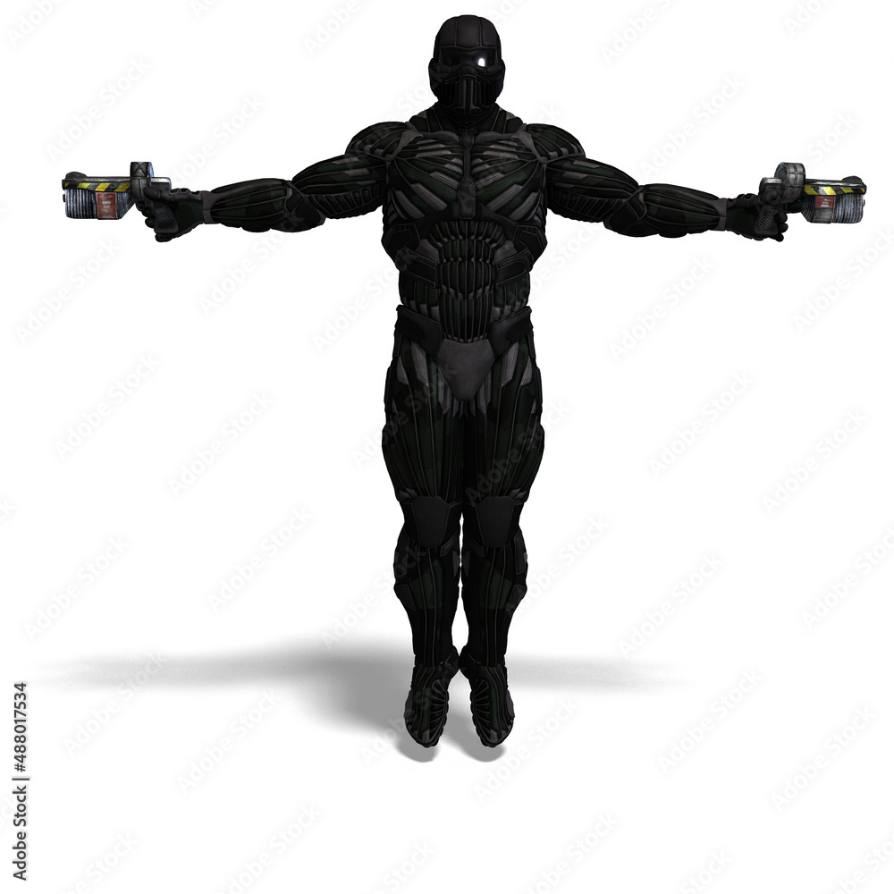 3D-illustration of an extraterristic fighter in a nanosuit 3D-illustration of an extraterristic fighter in a nanosuit