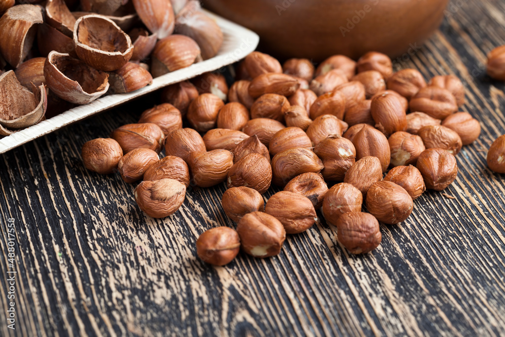 Fototapeta premium hazelnuts peeled from the shell