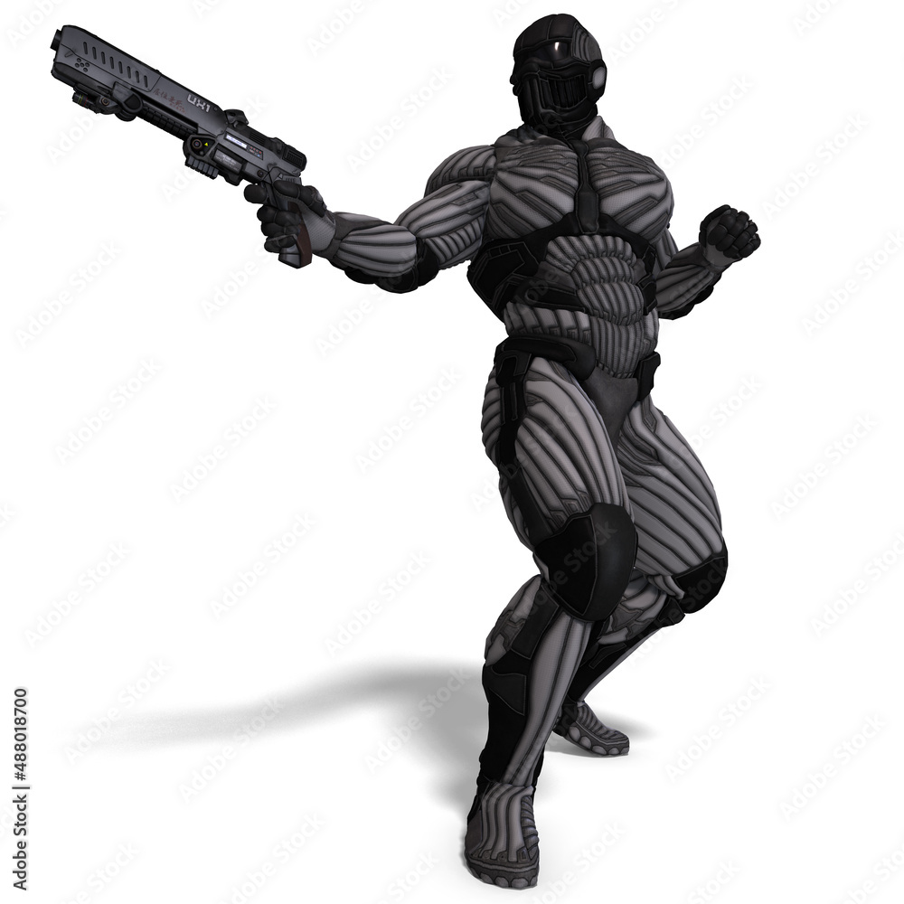 3D-illustration of an extraterristic fighter in a nanosuit 3D-illustration of an extraterristic fighter in a nanosuit