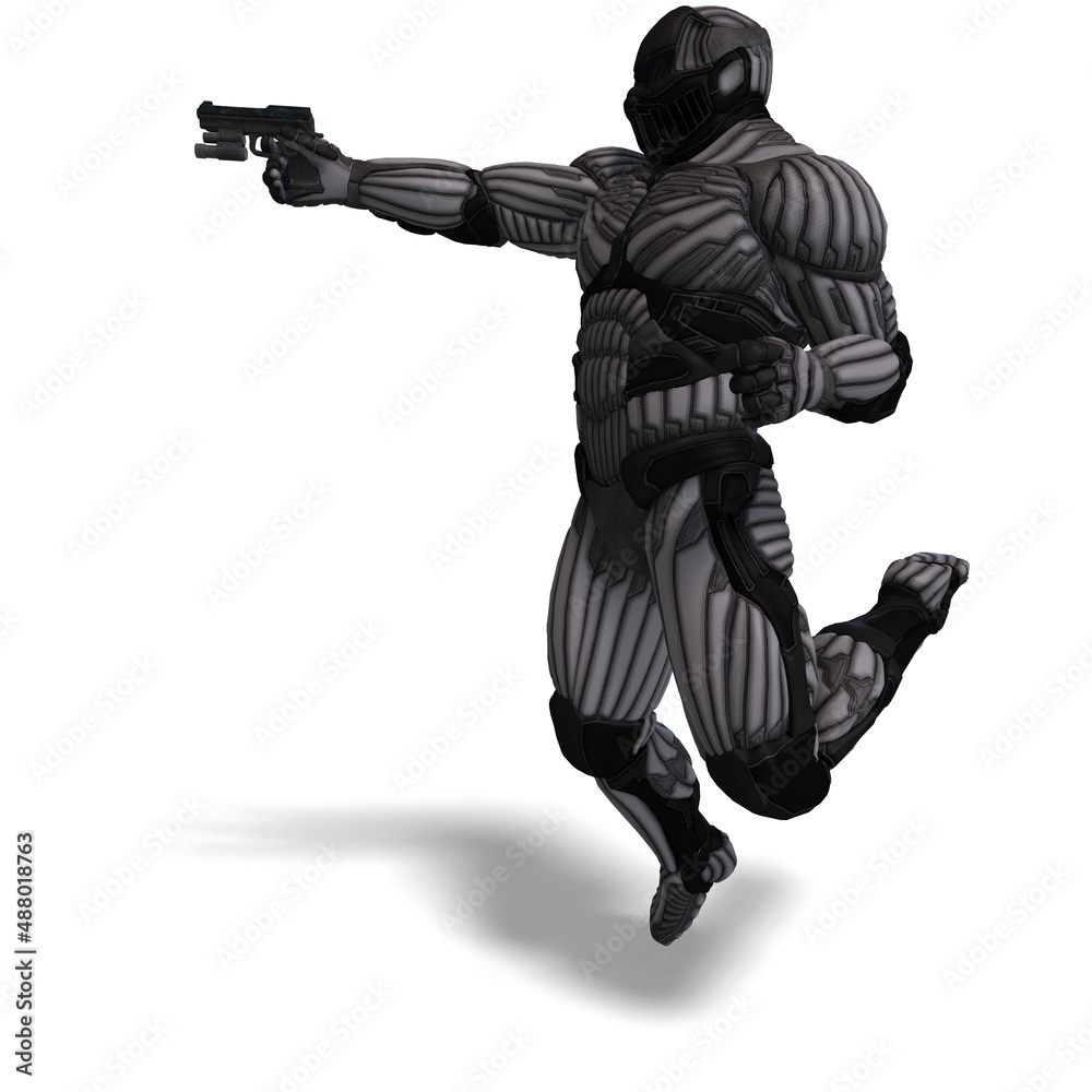 3D-illustration of an extraterristic fighter in a nanosuit 3D-illustration of an extraterristic fighter in a nanosuit