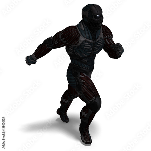 3D-illustration of an extraterristic fighter in a nanosuit