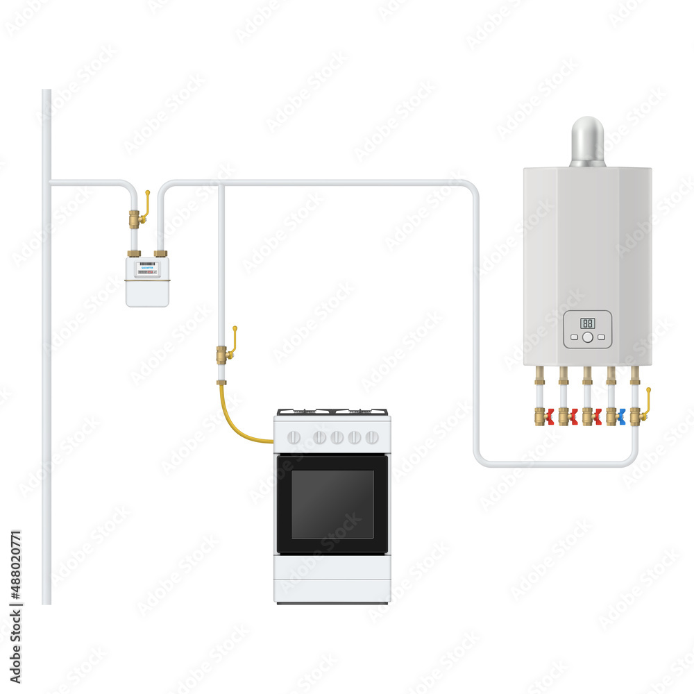 Gas equipment connection diagram. Connecting gas meter, gas stove and