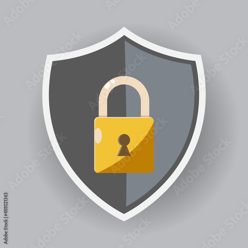 lockdown icon. lock and shield with flat color. Against corona virus