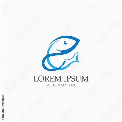 Fish logo, fishinghook, fish oil and seafood restaurant icon. With vector icon concept design illustration template
