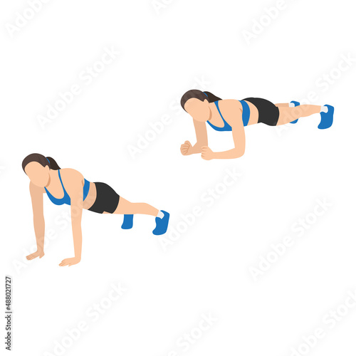 Woman doing Up down plank exercise. Flat vector illustration isolated on white background photo