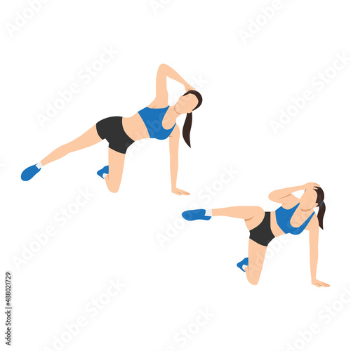 Woman doing Triangle crunch exercise. Flat vector illustration isolated on white background