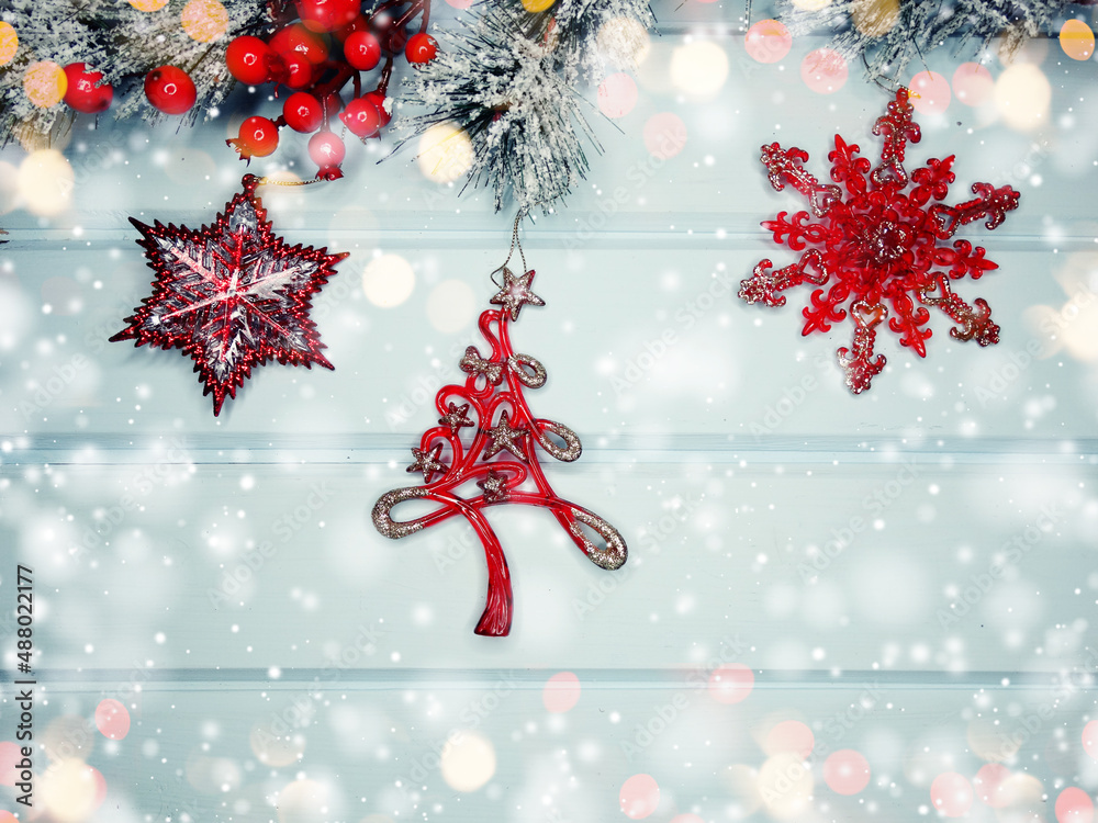 winter background with fir branches decor and snow