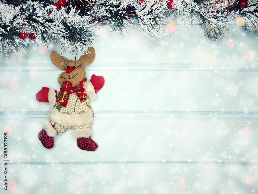 winter background with fir branches decor and snow