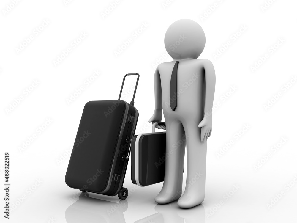 3d rendering Luggage suitcase travel bag with business man
