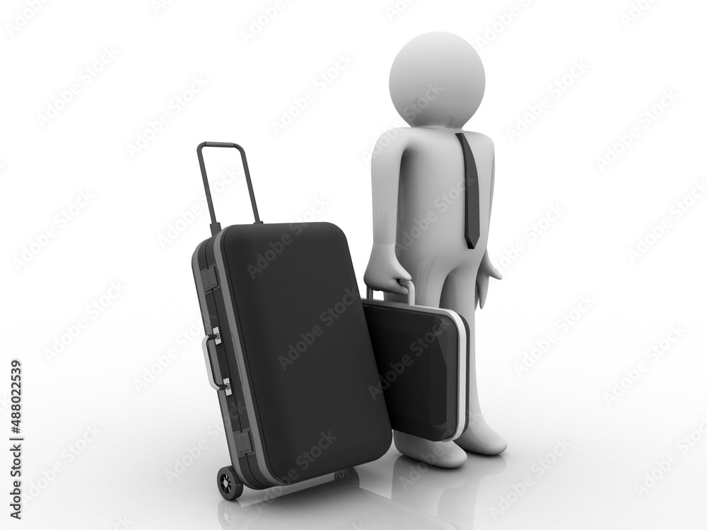 3d rendering Luggage suitcase travel bag with business man
3d rendering Luggage suitcase travel bag with business man