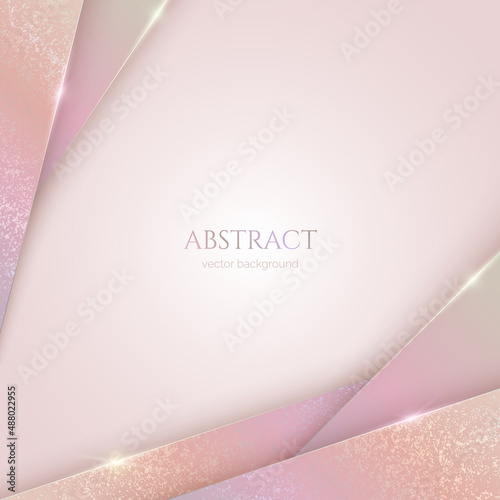 Abstract shiny luxury background with gold lines, spots and copy space. Elegant layered modern template with light soft pastel gradients, glitter and holographic effect for social media, cover, banner