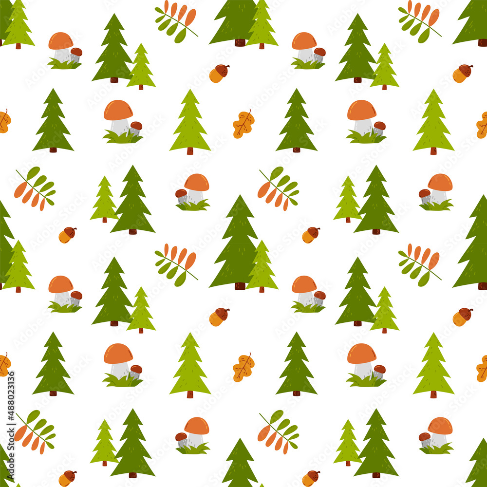Fototapeta premium Mushrooms in the forest. Seamless pattern.