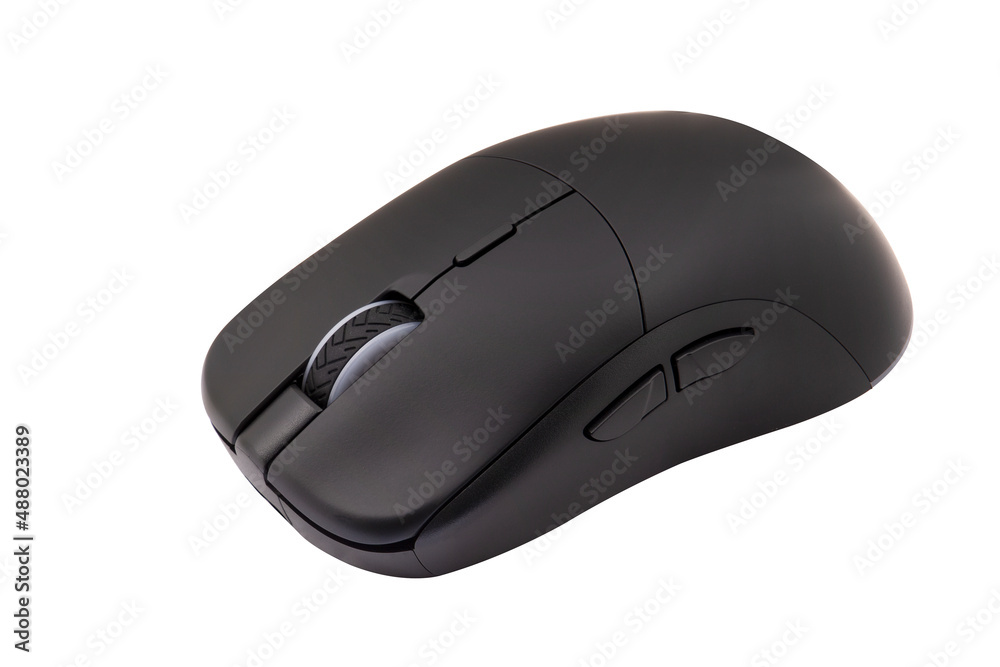 Black gaming wireless laser computer mouse isolated on white background Black gaming wireless laser computer mouse isolated on white background