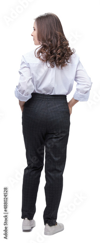 office worker young lady in full-length trousers and white blouse, isolate