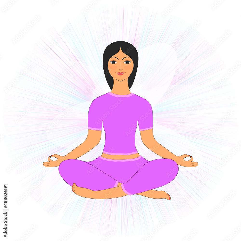 The woman meditates and leaves. Conceptual illustration for yoga, meditation, relaxation, relaxation, healthy lifestyle. The woman meditates and leaves. Conceptual illustration for yoga, meditation, relaxation, relaxation, healthy lifestyle.