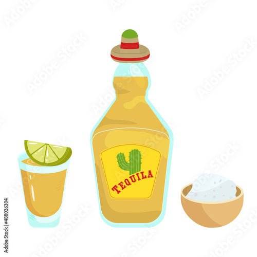 Tequila vector. Bottle of tequila on a white background
