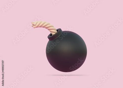 Konstfotografi Stylized black spherical bomb isolated over pink background