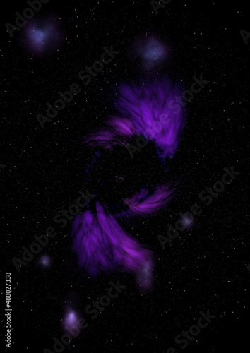 Far being shone nebula and star field against space.
