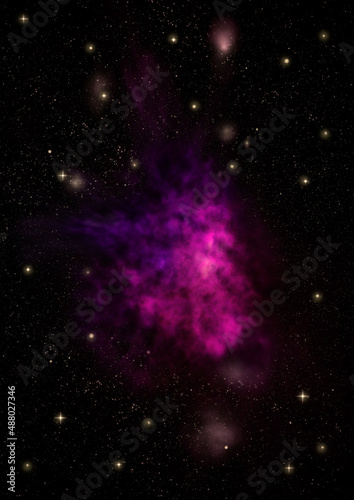 Far being shone nebula and star field against space.