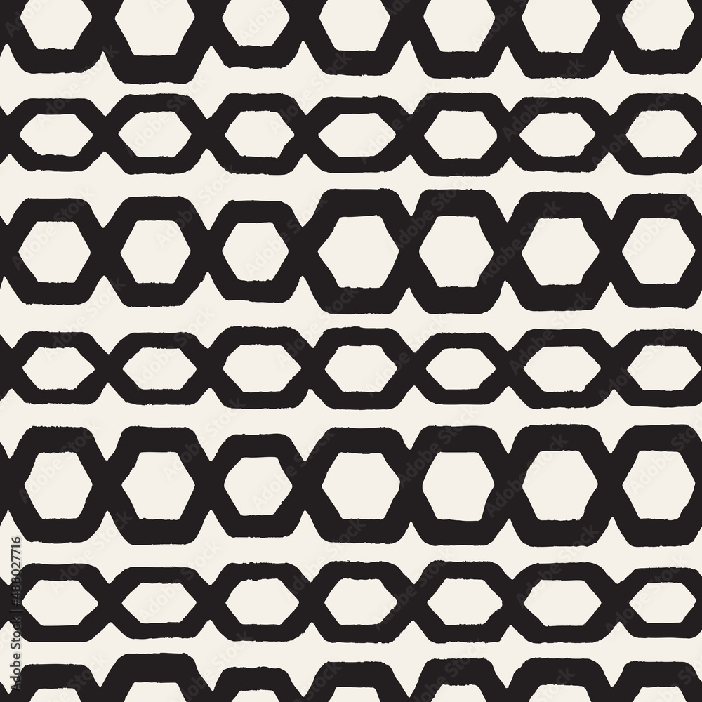 Fototapeta premium Vector seamless hand-painted pattern. Abstract decorative background with brush strokes. Monochrome hand-drawn texture.