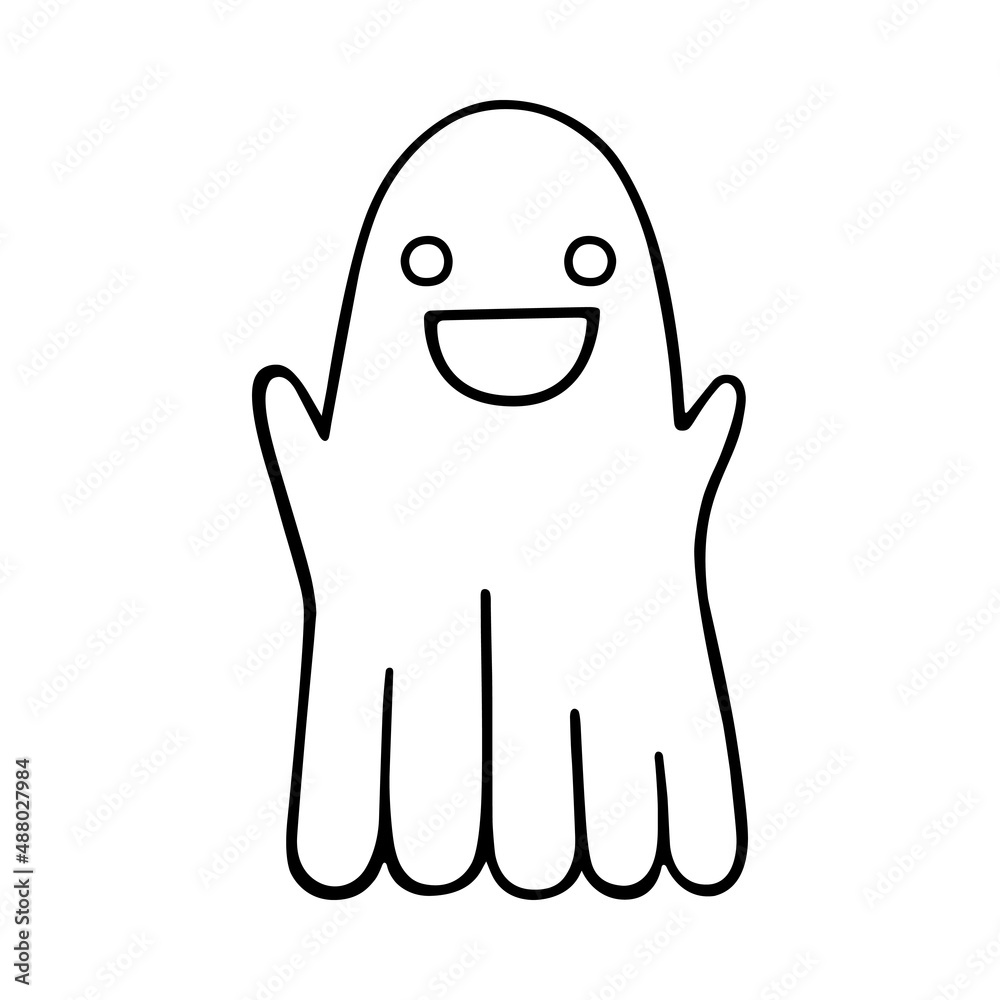 A laughing ghost. A cute smiling ghost in a sheet. A Halloween symbol. Cartoon character. Hand-drawn vector illustration in doodle style. Isolated. Suitable for postcards, tattoos, posters, stickers. A laughing ghost. A cute smiling ghost in a sheet. A Halloween symbol. Cartoon character. Hand-drawn vector illustration in doodle style. Isolated. Suitable for postcards, tattoos, posters, stickers.