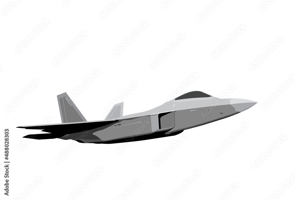 F-22 Raptor. Stealth fighter jet. Stylized drawing of a modern military aircraft. Vector image for prints, poster and illustrations. F-22 Raptor. Stealth fighter jet. Stylized drawing of a modern military aircraft. Vector image for prints, poster and illustrations.