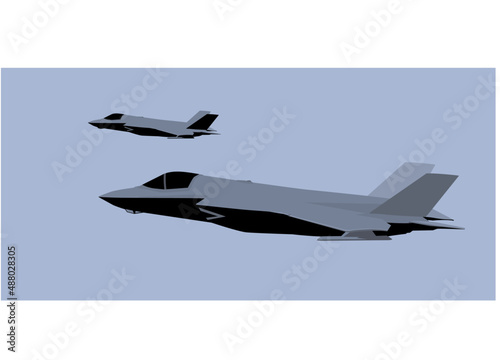 F-35B Lightning II. Stealth fighter jet. Stylized drawing of a modern military aircraft. Vector image for prints, poster and illustrations.