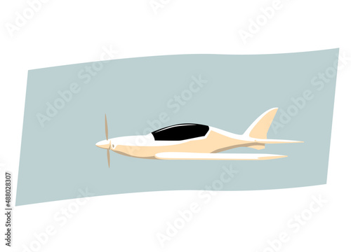 Air sports. A small sports plane flies in the sky. Vector image for prints, poster and illustrations.