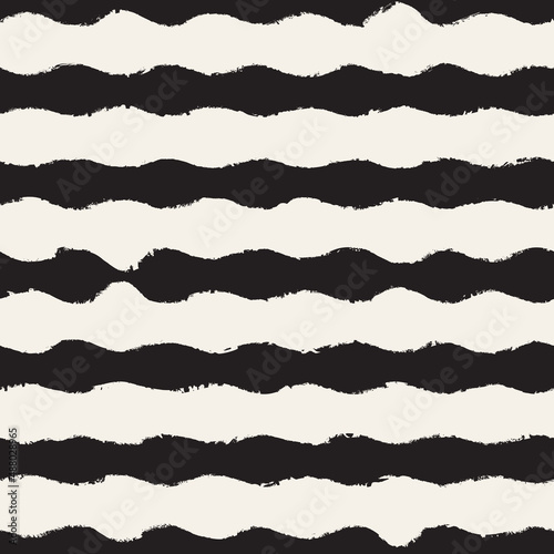 Vector seamless hand-painted pattern. Abstract decorative background with brush strokes. Monochrome hand-drawn texture.