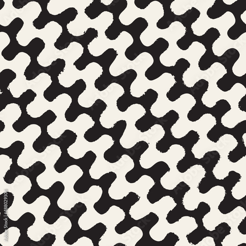 Vector seamless hand-painted pattern. Abstract decorative background with brush strokes. Monochrome hand-drawn texture.