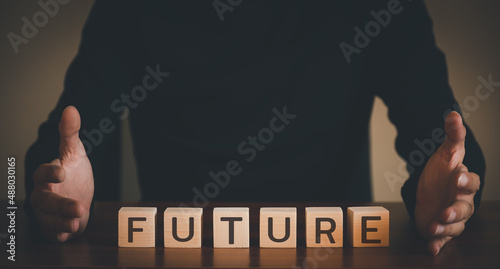 Business image, wood blog presentation, presentation about the future
