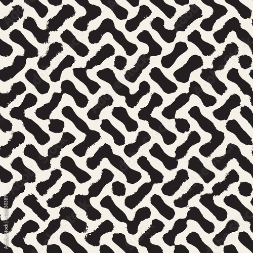 Vector seamless hand-painted pattern. Abstract decorative background with brush strokes. Monochrome hand-drawn texture.