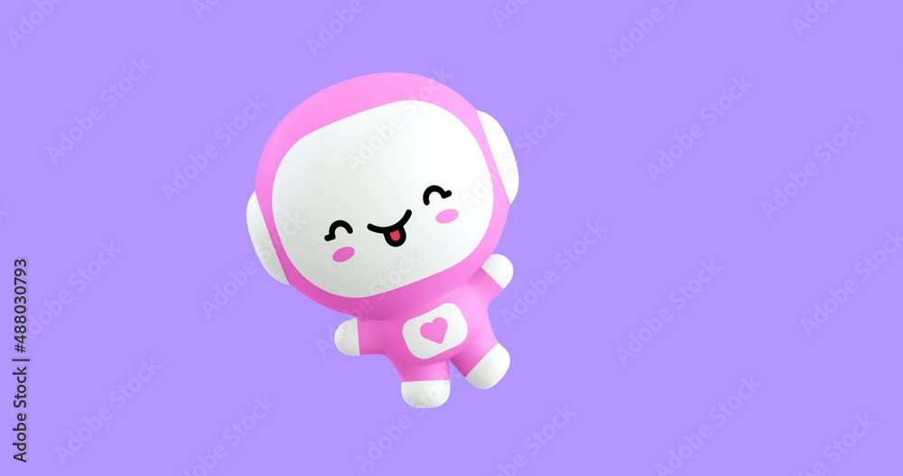 Funny Looped cartoon kawaii astronaut girl character. Cute emotions and move animation. 4k video