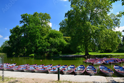 Boats for rent on Lake Daumesnil in Paris. August 13, 2021.