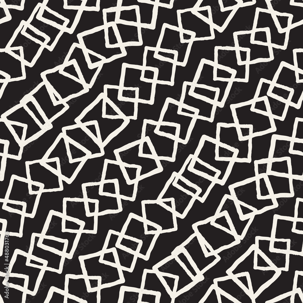 Vector seamless hand-painted pattern. Abstract decorative background with brush strokes. Monochrome hand-drawn texture.