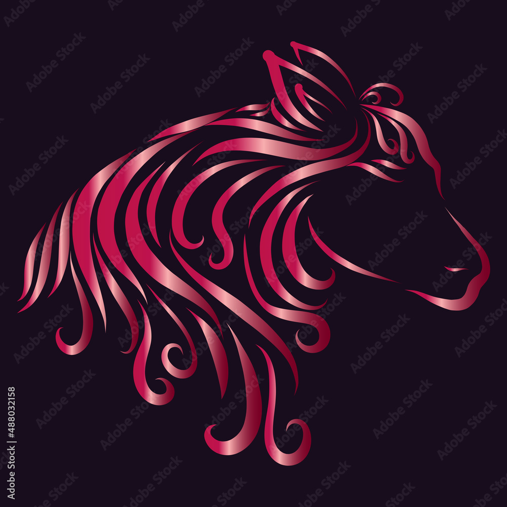 Beautiful head donkey pony horse with long creative and graceful and elegant curly mane in pink color Beautiful head donkey pony horse with long creative and graceful and elegant curly mane in pink color