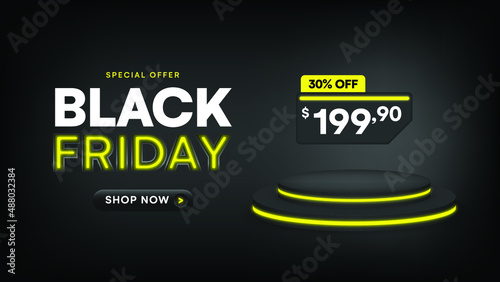 Black Friday Sale yellow illustration in neon style.