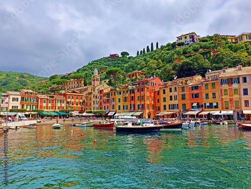 landscape of Portofino, a fishing village on the Ligurian Riviera in Genova, Italy