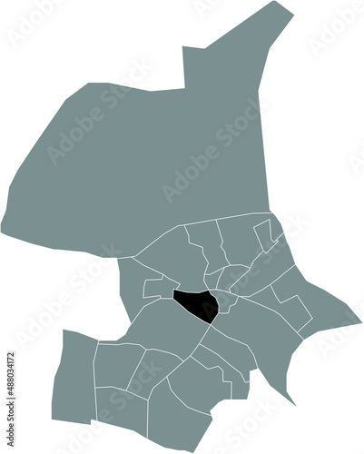 Black flat blank highlighted location map of the CENTRUM DISTRICT inside gray administrative map of Arnhem, Netherlands
