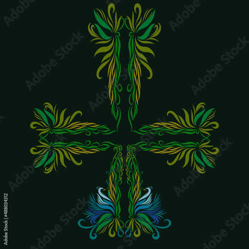 cross with swans graceful ornament and elegant curly decorative creative delicate pattern